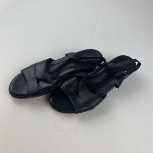 SAS Black Leather Open Toe Slingback Dress Sandals Shoes Heels Womens 8.5M Wedge